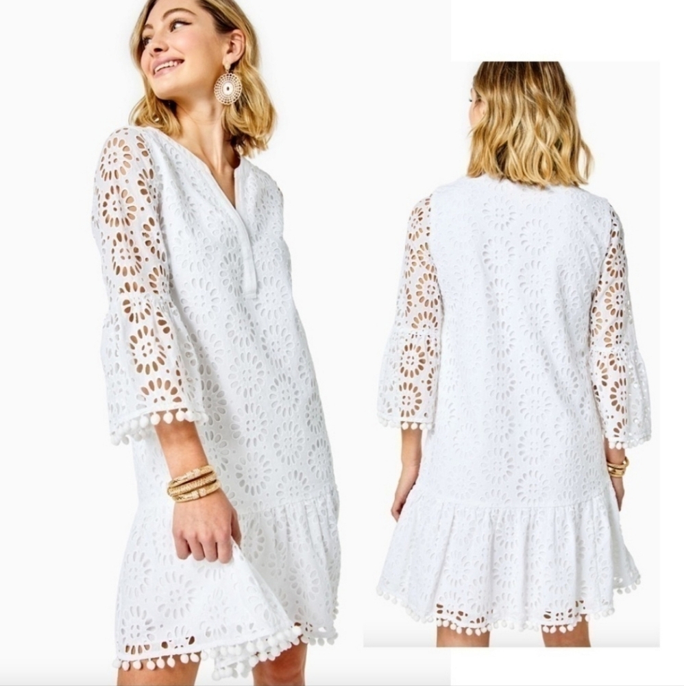 Lily Pulitzer Couture Bekah White Eyelet Flowers Romantic Designer Dress NWT